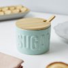 sugar bowl sugar with lid turquoise ceramic bamboo 27798C
