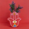 39069 2 vase hamsa red ceramic 27918b