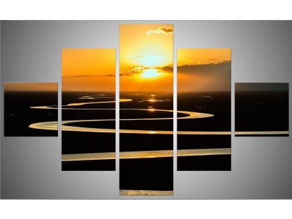 Pětidílný fotoobraz 150x95 západ slunce řeka