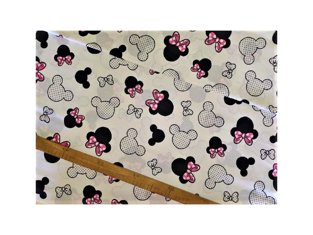 Bavlněné plátno - Minnie s růžovou mašličkou - Na postýlku