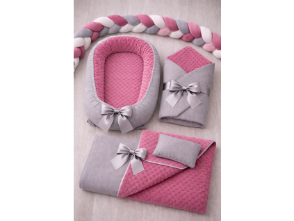 Set do postýlky Pink + Grey - 5dílný