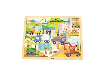 46168 drevene puzzle 48 dilku viga stavebni stroje