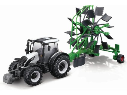 105225 bburago farm 10cm tractor with deluxe trailer valtra n174 whirl rake