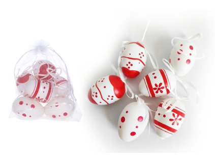 94014 vajicko dekoracni plastove malovane 6 cm 6ks v organza sacku
