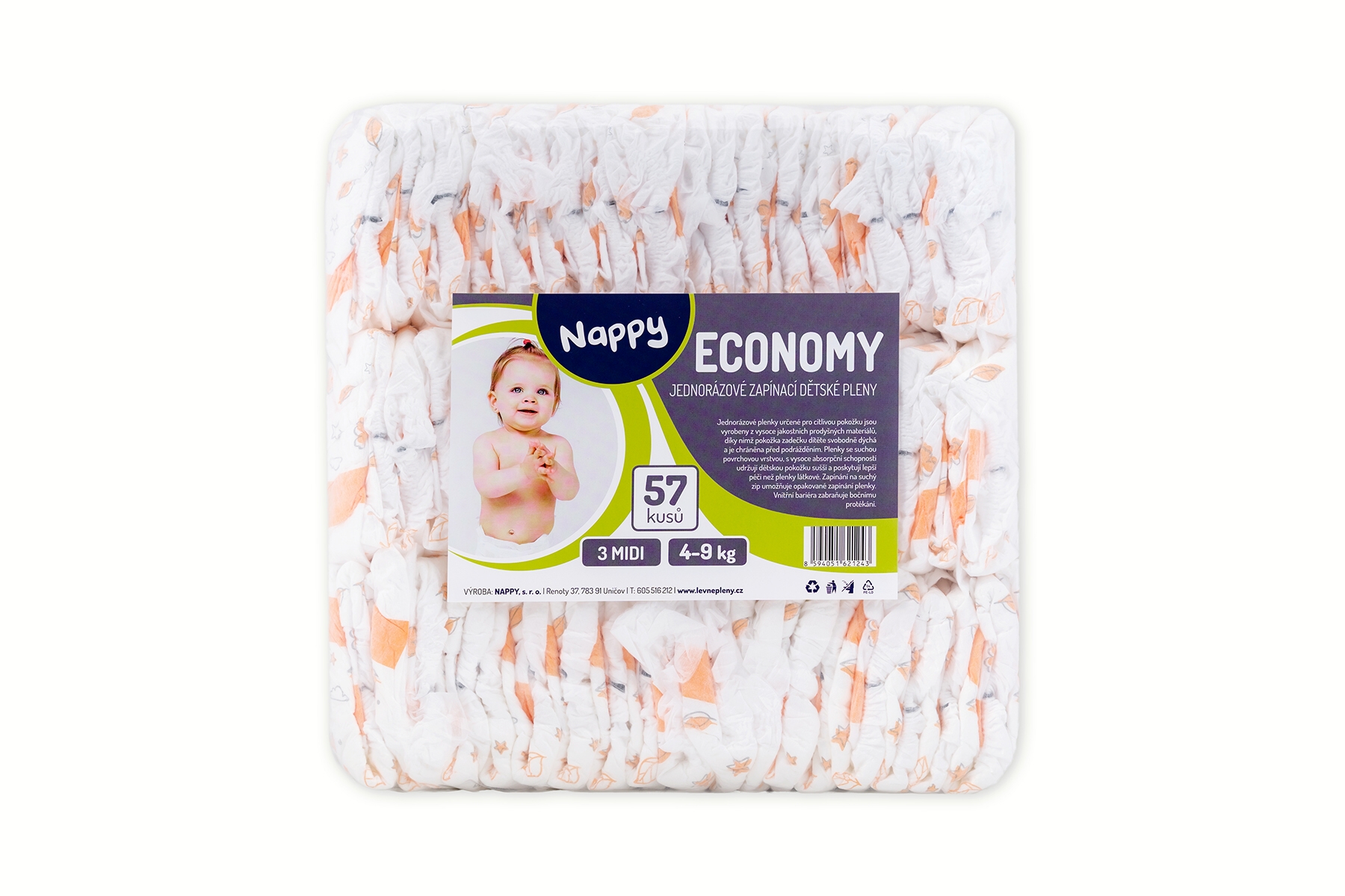 Detské plienky NAPPY ECONOMY Midi 4-9 kg 57 ks