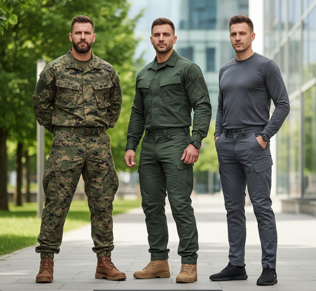 Porovnanie troch strihov taktických nohavíc BDU, SFU a UTP