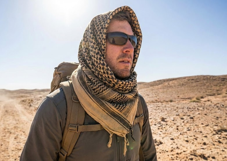 Muž s arafatkou v púšti