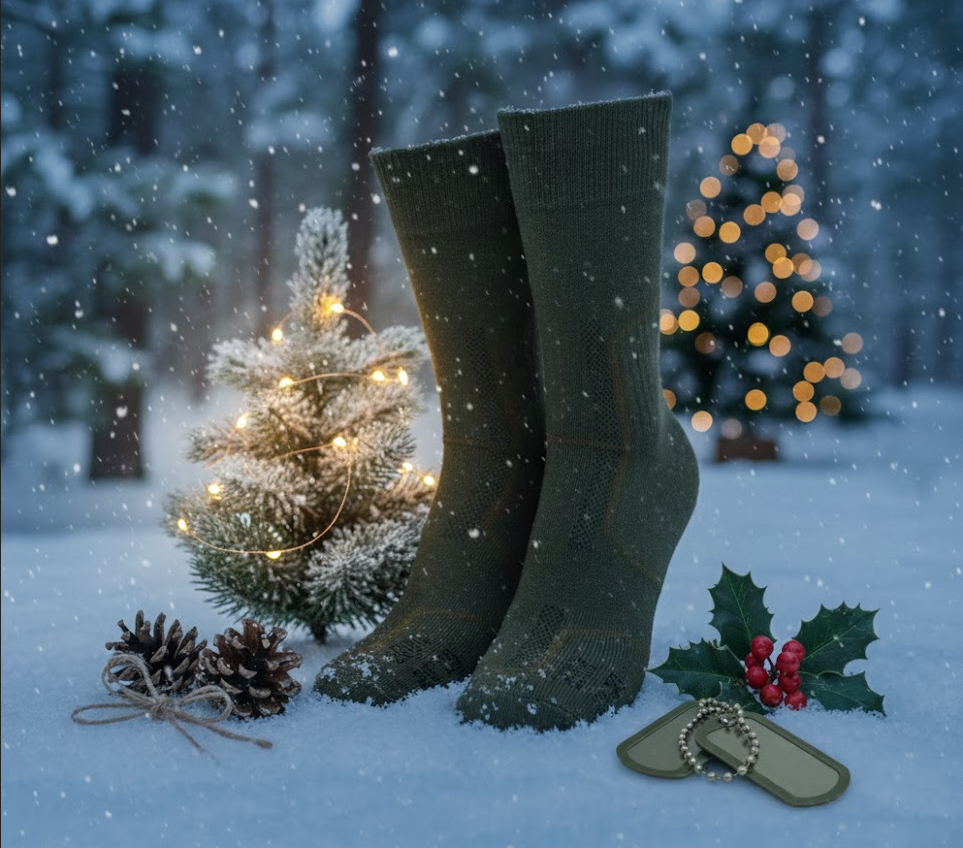 Odolné taktické ponožky ako darček. Vianočný obrázok: Taktické/vojenské ponožky v tmavom odtieni, ideálne pre profesionálov.