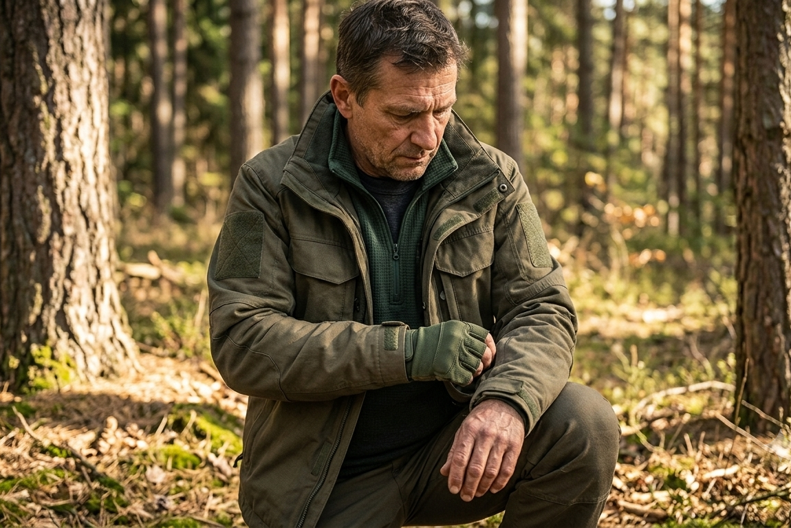 Zálesák v hustom lese demonštruje vrstvenie