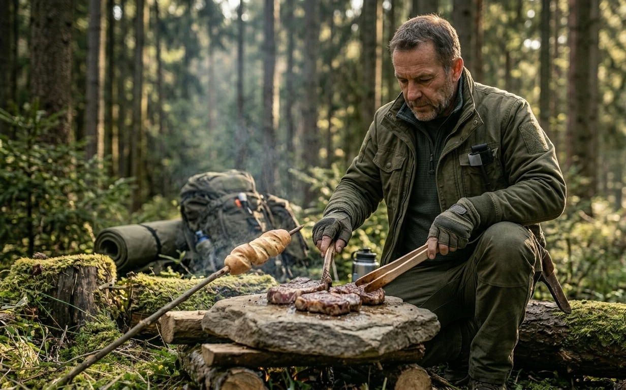 Tradičná bushcraft kuchyňa v lese