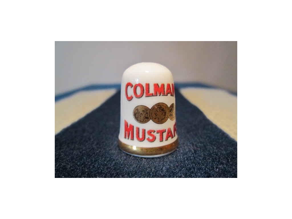 Sběratelský náprstek - Caverswall England - Reklama Colmans Mustard, hořčice