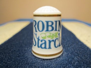 Sběratelský náprstek - Franklin Porcelain USA - Reklama 1982, Robin Starch - škrob
