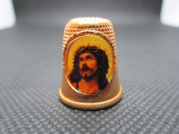 Sběratelský náprstek - Rakousko - Ježíš Kristus s trnovou korunou, žlutý kov