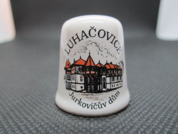 Sběratelský náprstek - Luhačovice - Jurkovičův dům, glazovaná keramika