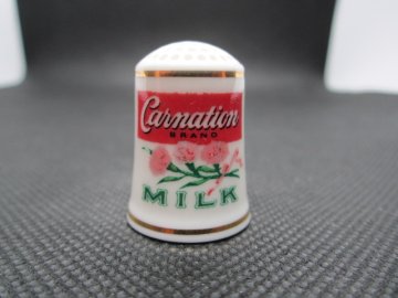 Sběratelský náprstek - Franklin Porcelain USA - Reklama 1980 - Carnation Brand Milk, konzervované mléko