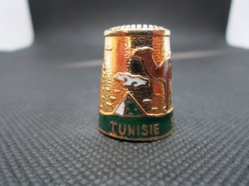 Sběratelský náprstek - Cloisonné - Tunisko, Sousse, s velbloudem a palmami