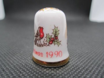 Sběratelský náprstek - TCC Caverswall England - Vánoce 1990, ruční malba