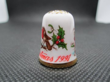 Sběratelský náprstek - TCC Caverswall England - Vánoce 1991, ruční malba