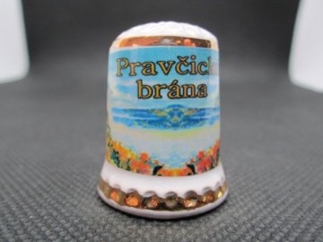 Sběratelský náprstek - Pravčická brána na bílé, glazovaná keramika