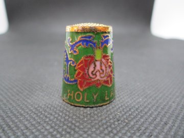 Sběratelský náprstek - Cloisonné - Holy Land (Svatá země), s křížem jeruzalémských poutníků, na zelené