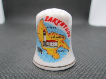 Sběratelský náprstek - Řecko - Zakynthos, ostrov, mapa s místy, modrobílý