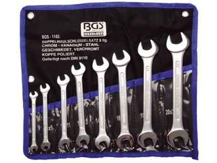 Klíče ploché 6-22mm, tvrzené s leštěnou hlavou 8 ks ( BGS 101182 )