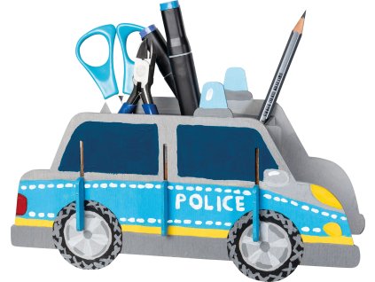 Pebaro | Dřevěný laserem vyřezávaný stojánek na tužky ve tvaru policejního auta