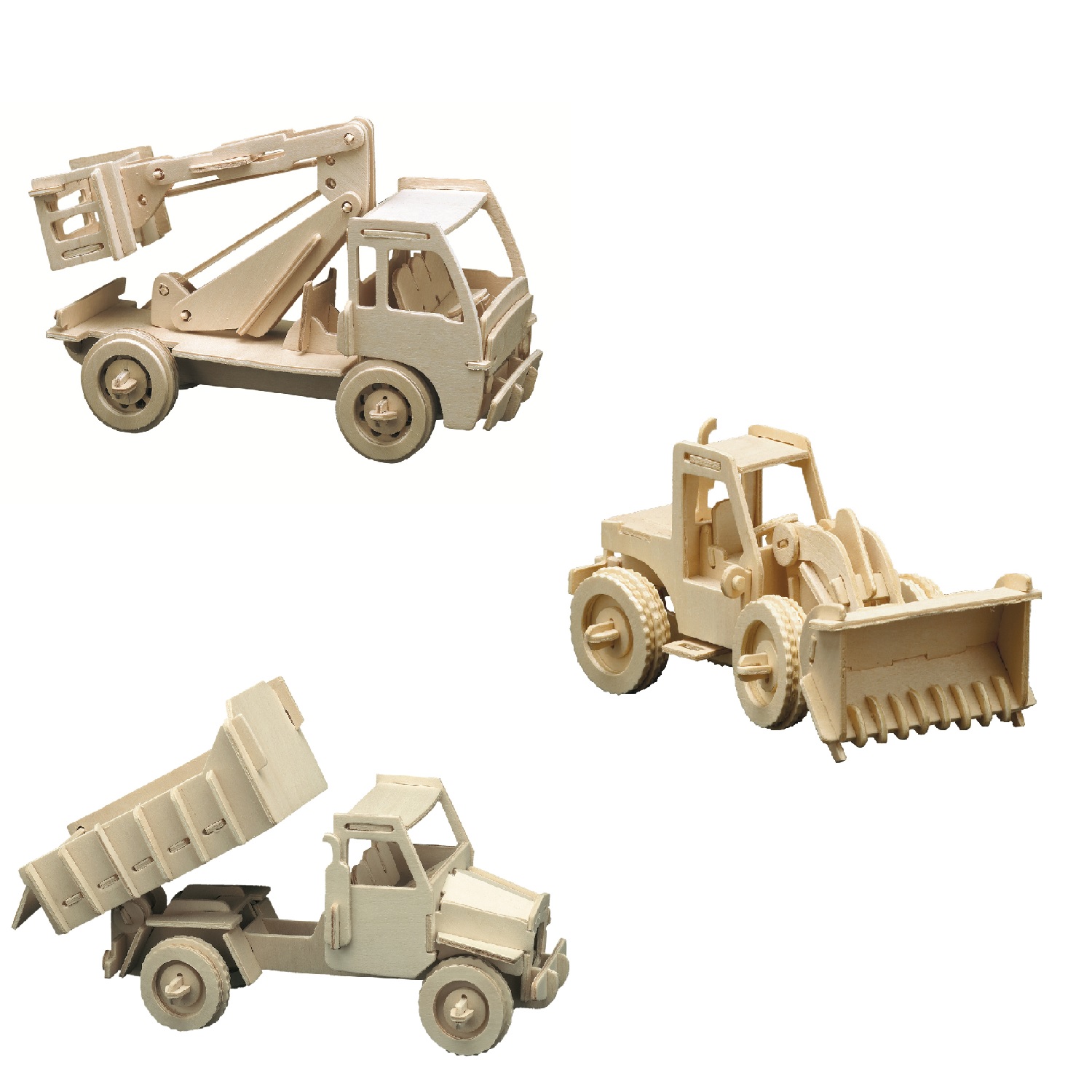 Pebaro | Dětská dřevěná stavebnice - Stavební vozidla - Set 3 ks