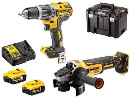 DCK2080P2T DeWALT 18V AKU sada vrtačka + úhlová bruska DCD796 + DCG405