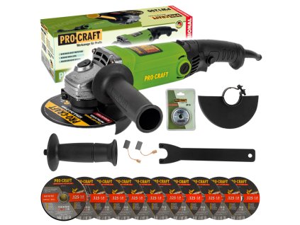 Bruska úhlová Procraft PW1200 + rychloupínací matice RM14, 10x řezný kotouč CD125x1.0b v kovovém box | SPW1200/CD125x1.0b/RM14