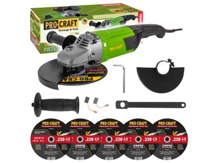 Bruska úhlová Procraft PW2650 + 5x řezný kotouč CD230x2.0 | SPW2650/CD230x2.0