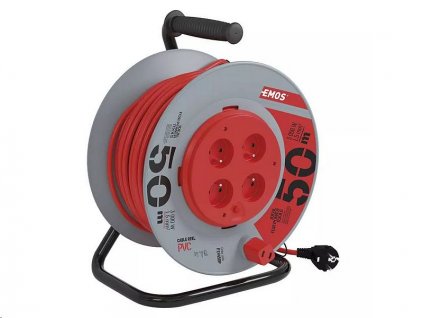 Emos P19450P Prodlužovací kabel na bubnu 50 m, 4 zásuvky, černý, PVC, 230 V, 1,5 mm2.