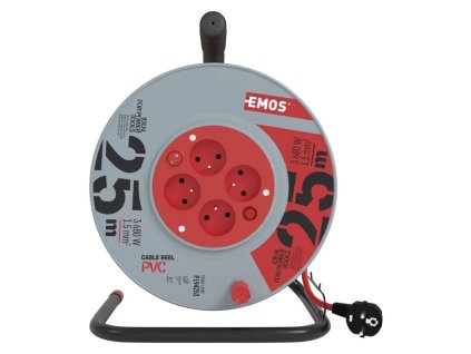 Prodlužovací kabel na bubnu 25 m / 4 zás. / s vypínačem / červený / PVC / 230V / 1,5 mm2