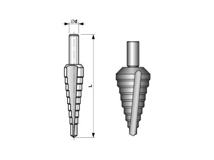 Stupňovitý vrták PG2 HSSE 6;9;12,5;15,2;18,6;20,4;22,5;28,3mm