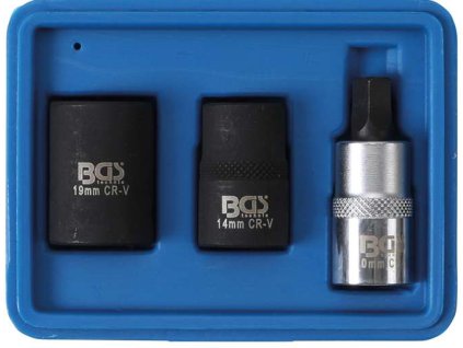 Nástrčné hlavice 1/2" 5hranné 10 ÷ 19 mm BGS101112 na brzdové třmeny kotoučových brzd. Sada 3 díly