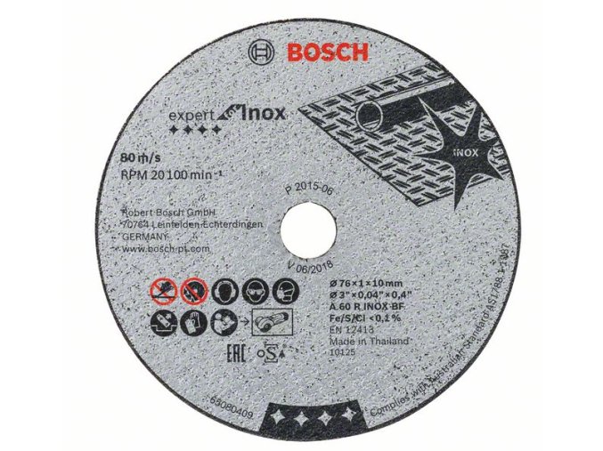 Rezací kotúč Expert for Inox A 60 R INOX BF; 76 mm; 1 mm; 10 mm