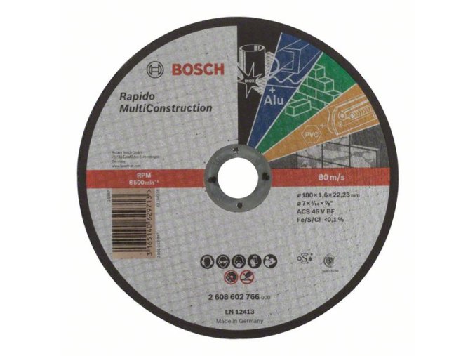 Rovný rezací kotúč Rapido Multi Construction ACS 46 V BF, 180 mm, 1,6 mm