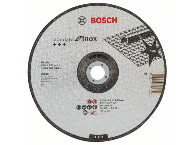 Rezací kotúč s prelisom Standard for Inox WA 36 R BF, 230 mm, 22,23 mm, 1,9 mm