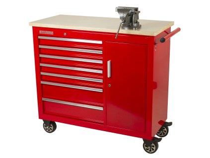 Pojízdný dílenský ponk s nářadím v pěnových výplních a svěrákem - AH4407