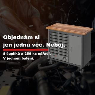 Plně vybavený vozík Vigor 1000. Zamykání, kvalitní kolečka, dřevěmá deska a nadimenzované pojezdy šuplíků s kolečkovými...