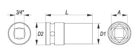 Fotografie Nástavec 3/4" rázový šestihranný hluboký 30 mm CrMo