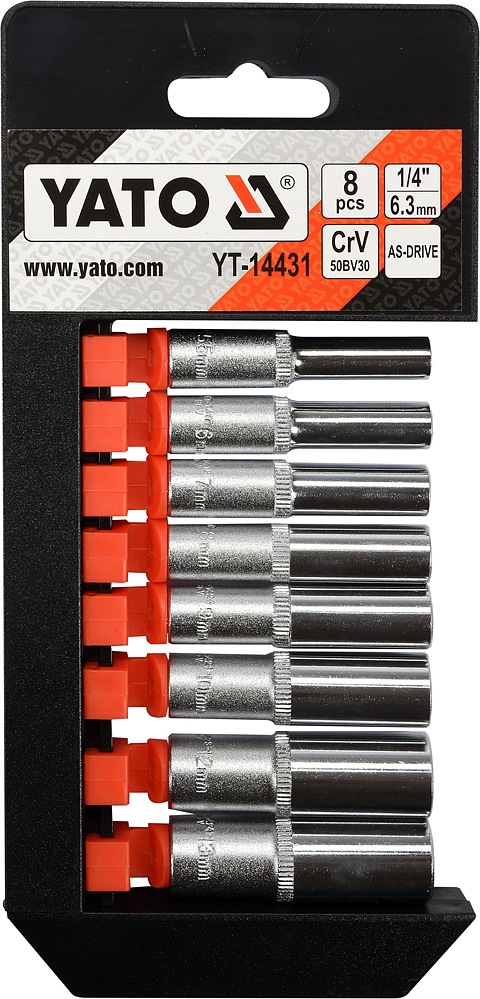 Yato Sada nástavců 1/4" šetihranné 8ks 5,5-13 mm