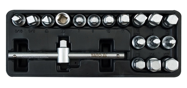 Fotografie Sada klíčů nástrčných na zátky olejových van motorů, 18 ks YATO