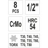 Sada nástavců 1/2" rázové 8 ks T30-T80 torx CrMo