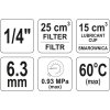 Regulátor tlaku vzduchu 1/4", max. 0,93MPa, s filtrem (25ccm) a přimazáváním (15ccm)