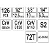 Gola sada 1/2", 3/8", 1/4" + příslušenství 126 ks