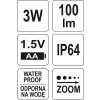 Svítilna kapesní voděodolná IP64, fce ZOOM, 110lm, 1xAA, 100x25mm