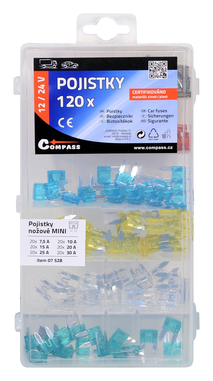 Poistky nožové MINI sada 120ks 7,5/10/15/20/25/30Amp