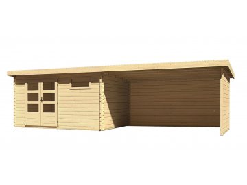 dřevěný domek KARIBU BASTRUP 8 + přístavek 400cm včetně zadní a boční stěny (9320) natur LG3037