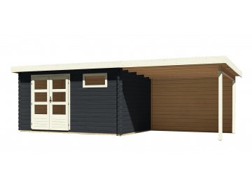 dřevěný domek KARIBU BASTRUP 8 + přístavek 300cm včetně zadní stěny (38772) antracit LG3034